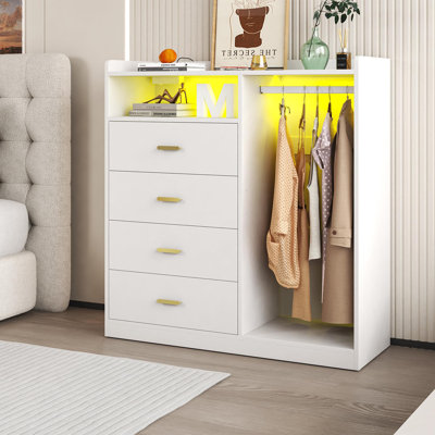 Mercer41 Hajun 4 Drawer Dresser with Clothing Rack and LED